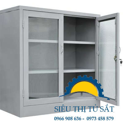 Tủ sắt văn phòng 2 cánh kính thấp 2